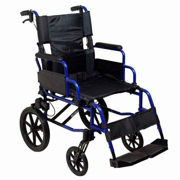 Lightweight Transit Wheelchair Blue Frame